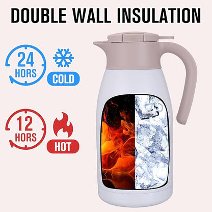 GiNT 1.9L / 64Oz Thermal Coffee Carafe, Insulated Stainless Steel Coffee Carafes for Keeping Hot/Double Walled Vacuum Thermal Carafe (White)
