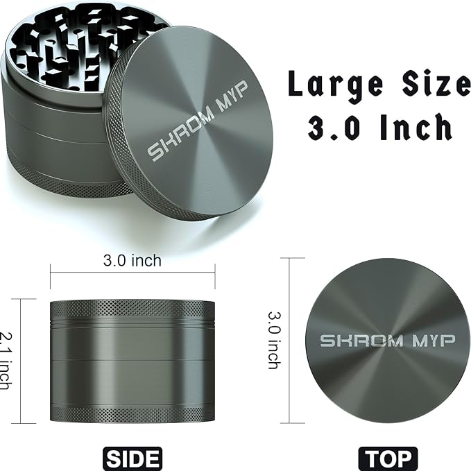 Grinder, Large 3.0” Kitchen Tools Aluminum Metallic Gray