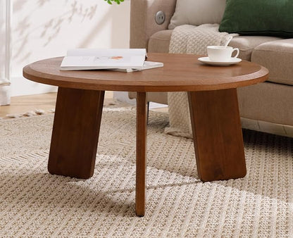 chairus 32 Inches Round Coffee Table Solid Wood Side Table Cute Circle End Table for Living Room, Home Decor, Balcony, Walnut
