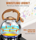 Load image into Gallery viewer, Classic Stainless Steel Whistling Kettle 3.2 Quart - Brushed Metal Finish with Wooden Handle, Stovetop Water Boiler for Home &amp; Kitchen, Loud Alert Whistle &amp; Drip-Free Spout (Silver)