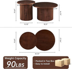 Load image into Gallery viewer, NORDICANA Nesting Round Coffee Table Set of 2, Boho 2 Piece Side Table End Table Set for Living Room Bedroom, Manufactured Wood Top with Walnut Veneer