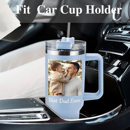 Custom Dad Tumbler with Kids Names, Personalized 40 Oz Tumbler with Handle and Straw, Personalized Birthday Gifts for Dad Husband