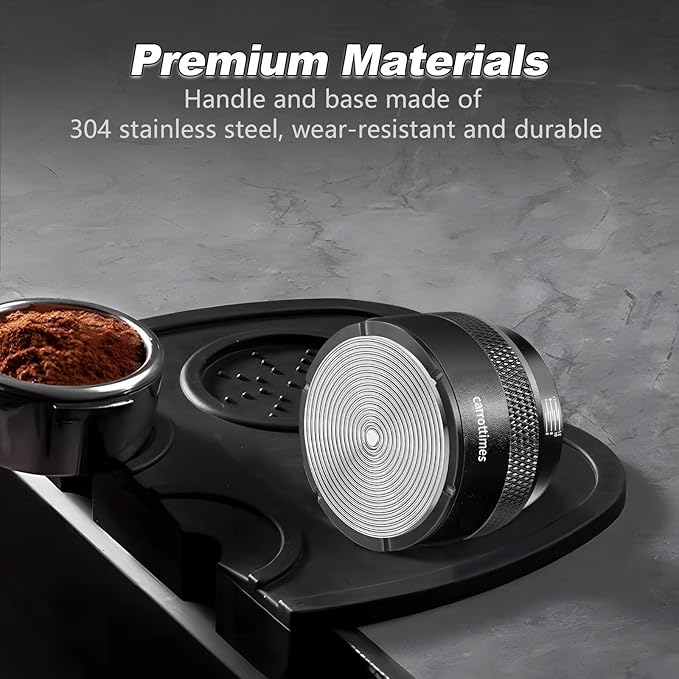 Espresso Tamper 53mm, Adjustable Depth Coffee Tamper with Calibrated Spring Loaded, 304 Stainless Steel Palm Tamper Tool, fits 53mm Portafilter Basket (Black)