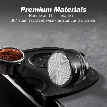 Espresso Tamper 53mm, Adjustable Depth Coffee Tamper with Calibrated Spring Loaded, 304 Stainless Steel Palm Tamper Tool, fits 53mm Portafilter Basket (Black)