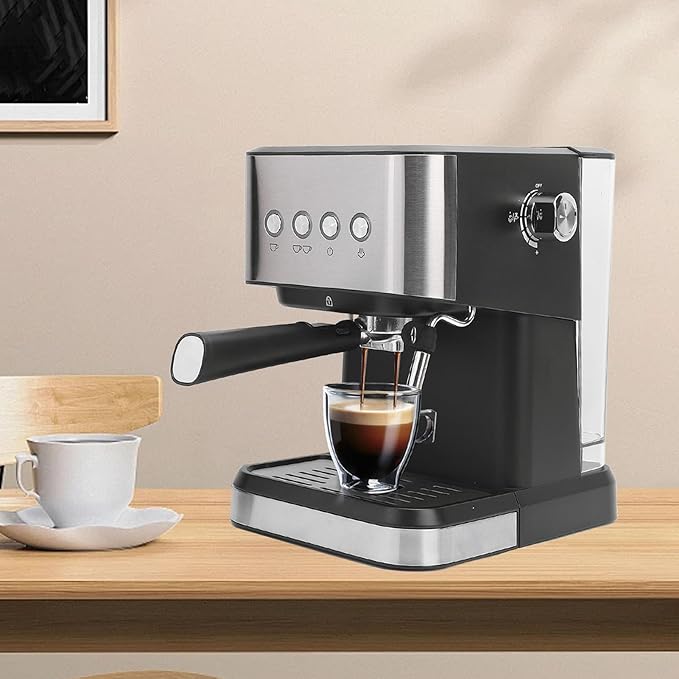 1.5L 1050W Semi Automatic Compact Coffee Machine with Milk Frothing System,20Bar High Pressure,Semi Automatic Vintage Espresso Machine,for Espresso Latte Cappuccino
