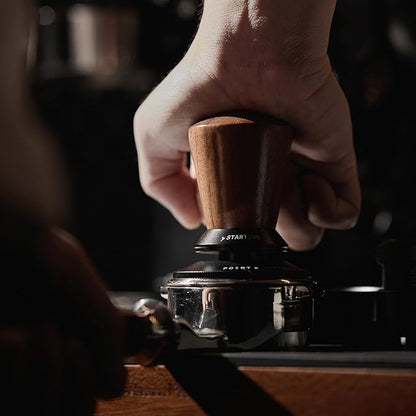58.35mm Espresso Tamper, Spring Loaded Coffee Tamper with Ripple Base, Self-Leveling Barista Tool, Walnut Handle, Fits Breville 58mm Portafilter Baskets, Home Barista Accessories