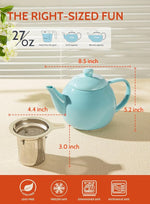 Load image into Gallery viewer, Sweese Teapot, Porcelain Tea Pot with Stainless Steel Infuser, Blooming &amp; Loose Leaf Teapot - 27ounce, Turquoise