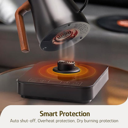 Hazel Quinn Gooseneck Electric Kettle - 0.8L / 27oz, Precise Temperature Control, 4-Hour Keep Warm, 1000W Fast Boil, 304 Stainless Steel Interior, Ideal for Coffee & Tea - Black