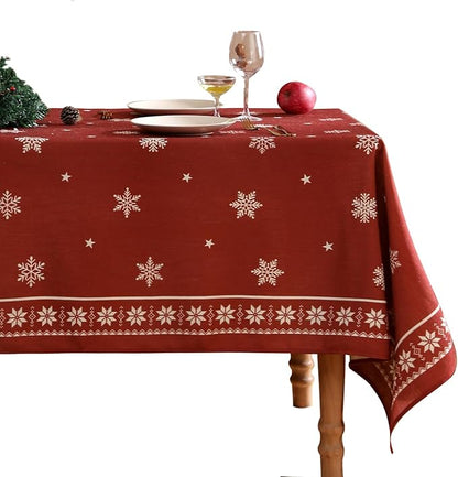Designer Christmas Red Rectangular Tablecloth,Linen Table Cloth with Snowflakes Pattern,Wrinkle Resistant Decor Tablecloths for Dining Kitchen Thanksgiving Christmas,55"*87"-Carol C