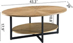 Load image into Gallery viewer, Solid Wood Oval Coffee Table with Cross Metal Legs, 43.3in Modern Industrail Center Table with Open Shelf Cocktail Tea Table for Living Room Bedroom, Rustic Nature 1811