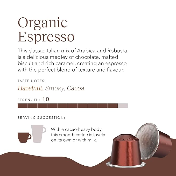 Cru Kafe Strong Espresso USDA Organic Espresso Coffee Capsules (50 Pods) Fairtrade Coffee Pods Compatible with Nespresso Original Line and Pixie Machines