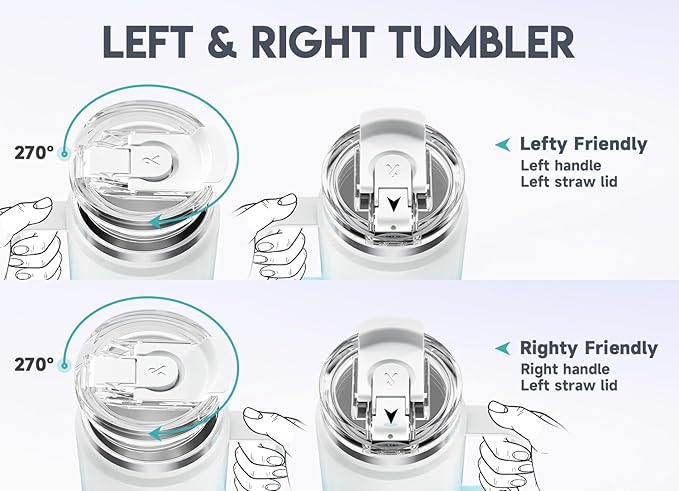 Meoky 40oz Tumbler with Handle, Stainless Steel Travel Mug with 2-in-1 Straw and Sip Lid, Vacuum Insulated Coffee Mug, 100% Leak Proof, Keeps Cold for 34 Hours or Hot for 10 Hours (Azure)