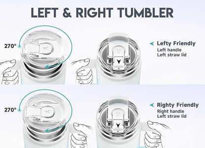 Meoky 40oz Tumbler with Handle, Stainless Steel Travel Mug with 2-in-1 Straw and Sip Lid, Vacuum Insulated Coffee Mug, 100% Leak Proof, Keeps Cold for 34 Hours or Hot for 10 Hours (Azure)