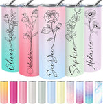 Load image into Gallery viewer, Personalized 20 Oz Stainless Steel Skinny Tumblers with Birth Flower &amp; Name, 24 Colors - Perfect for Birthdays, Anniversaries, and More