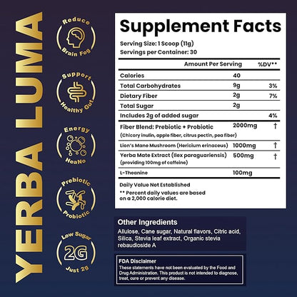 Yerba Mate Instant Tea Powder, 3-in-1 Super Bloom Energy Drink, Low Sugar, Supports Mental Clarity, Containing Prebiotics and Probiotics | Strawberry Matcha Flavor 30 Servings
