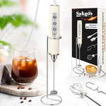 Load image into Gallery viewer, Milk Frother Rechargeable Handheld-Electric Whisk 3 Speed Adjustable, Coffee Frother Wand with 3 Stainless Whisks, Foam Maker, Drink Mixer Blender for Latte Cappuccino Matcha Egg (With Stand, Beige)