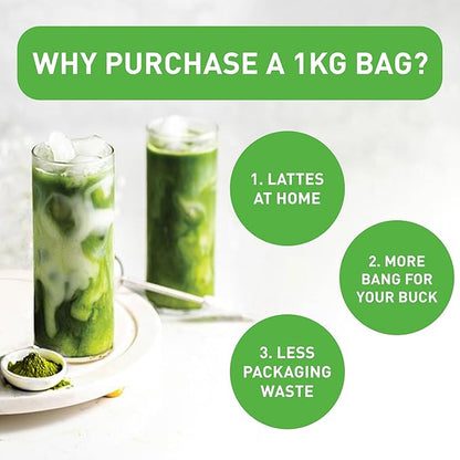 Aiya Sweetened Matcha Blend Powder - Matcha Latte Powder With Antioxidant-Rich Japanese Green Tea & Pure Cane Sugar - Ideal for Smoothies, Lattes, and Culinary Creations - 1kg Bag (2.2 lbs)
