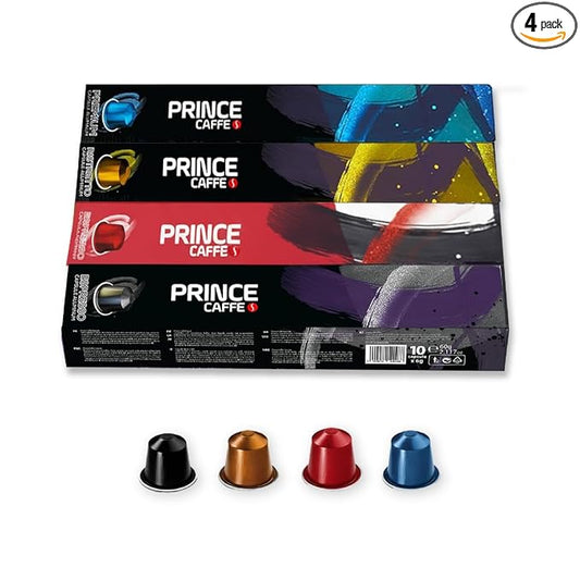Prince Caffe Espresso Pods Variety Pack Compatible with Nespresso Original Line Machines – Espresso, Ristretto, Millennium & Premium – Intensity7, 8, 9, 10, 40 Count (4 x 10 Capsules)