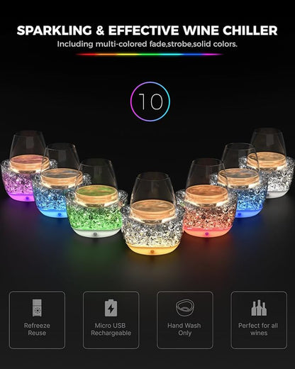 Wine Chiller for Glass Stemless Wine Glass Chiller Keeps Your Glasses of Vino Cold 10 Color Light Modes Separable Wine Essentials Accessories (Blue)