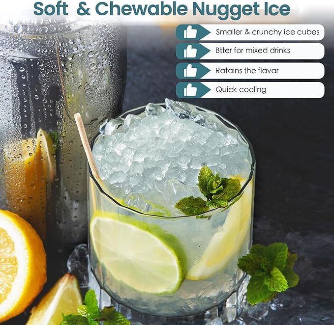 Antarctic Star Nugget Ice Makers Countertop with Self-Cleaning, 35lbs/24Hrs, Portable Crushed Ice Machine with Handle/Basket/Scoop for Home, Kitchen, Office, Camping(Black)