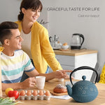 Load image into Gallery viewer, Cast iron Teapot, Tea Kettle for Stovetop Safe with Stainless Steel Infuser, Japanese Hand-made Plum Blossom Design Tea Pot Coated with Enameled Interior for 28oz, 800ml Blue