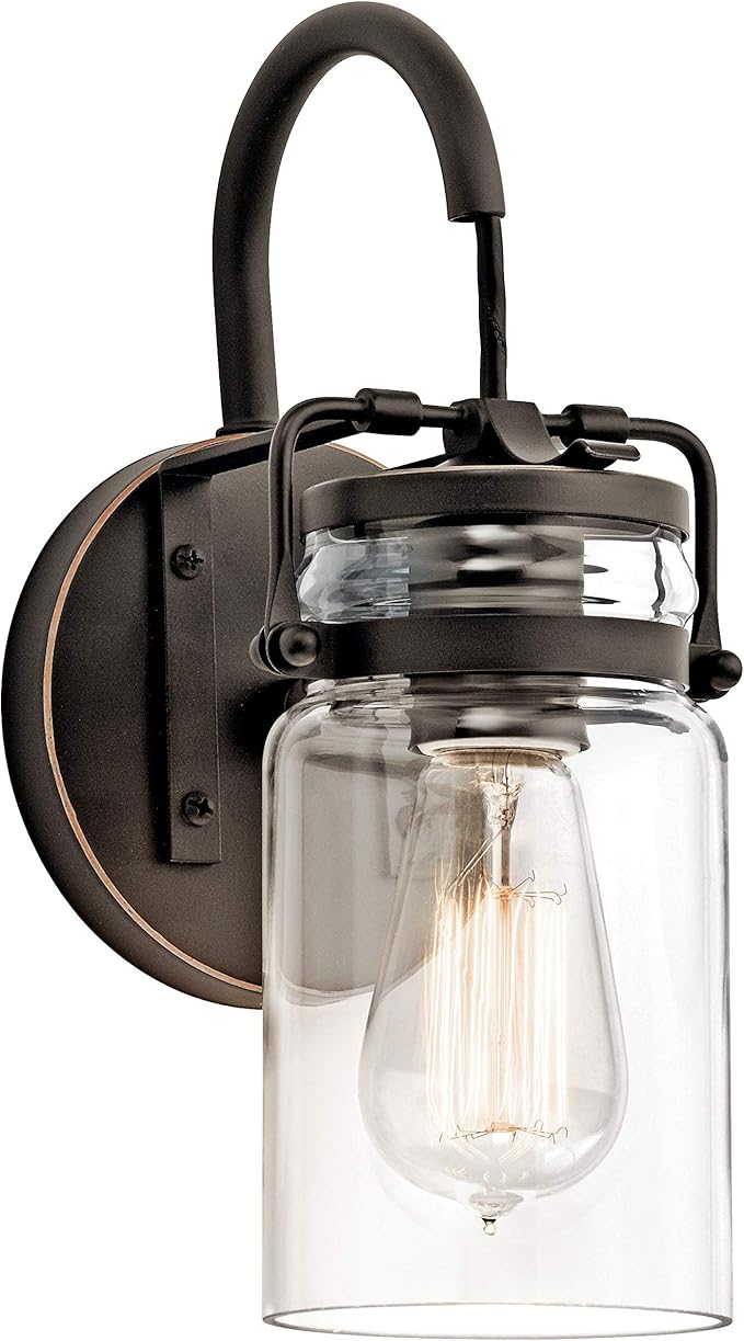 Kichler Brinley 11.5" Wall Sconce in Olde Bronze®, 1-Light, Vintage Wall Mount Light with Clear Glass, (11.5" H x 5" W), 45576OZ