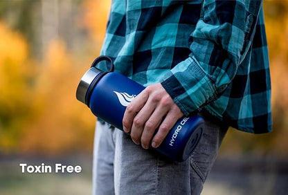 HYDRO CELL Stainless Steel Insulated Water Bottle with Straw - For Cold & Hot Drinks - Metal Vacuum Flask with Screw Cap and Modern Leakproof Sport Thermos for Adults (Navy 32oz)