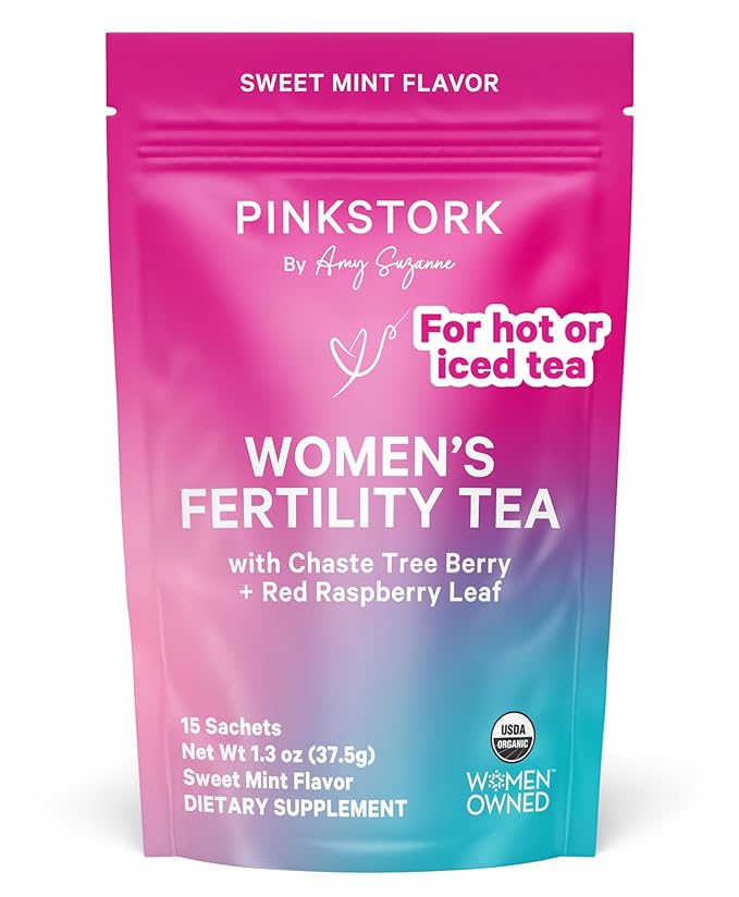 Pink Stork Organic Fertility Tea - Supports Conception for Her & Hormone Balance with Chaste Tree Berry (Vitex), Mint, and Red Raspberry Leaf - Hot or Iced - Caffeine Free - Sweet Mint, 15 Sachets