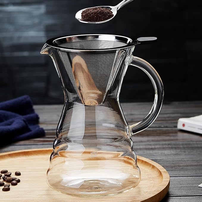 Unbreakable - 18 Pack Pour Over Coffee Maker with Permanent Stainless Filter 27 fl oz, Thickened Heat-Resistant Borosilicate Glass Dripper Coffee Brewer, Stovetop Safe