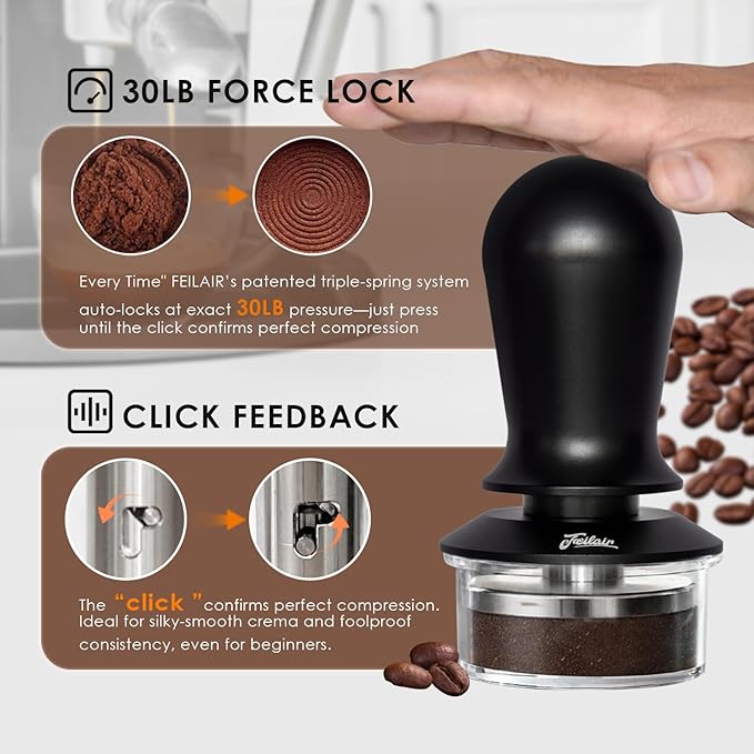 58.35mm Espresso Tamper, 3 Spring Loaded Tamper, Coffee Tamper with Stainless Steel Ripple Base, Self Leveling Tamper for Barista, Compatible with 58mm Rancilio, Gaggia Bottomless Portafilter
