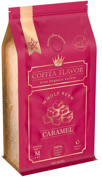 Caramel Flavored Whole Bean Coffee – 100% Arabica, Single Origin, Medium Roast, Naturally Sweetened, Velvety Smooth Flavor – by Coffea Flavor