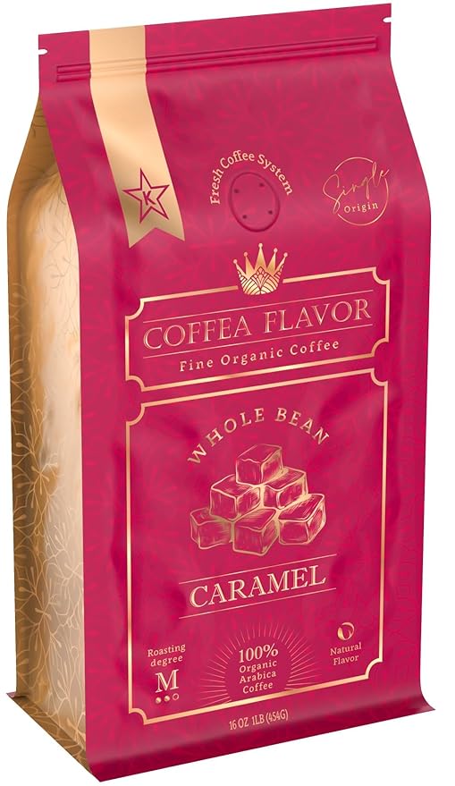 Caramel Flavored Whole Bean Coffee – 100% Arabica, Single Origin, Medium Roast, Naturally Sweetened, Velvety Smooth Flavor – by Coffea Flavor