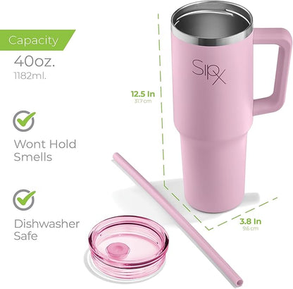 SIPX™ Insulated Tumbler With Lid And Straw, 40oz. Tumbler With Handle Keeps Cold 12 Hours, Water Bottle Thermos With Lid, BPA-Free Reusable Insulated Coffee Tumblers, Travel Mug Great For Beach Party