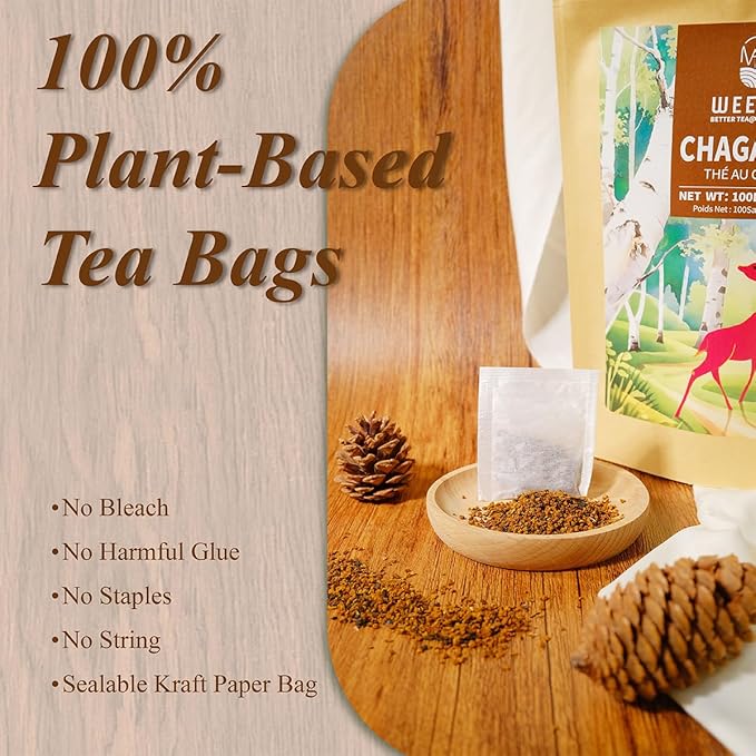 WT WEETEE Chaga Tea Bags 100 Count, 100% Siberian Birch Chaga Mushroom Tea, Caffeine-Free - Rich in Antioxidants