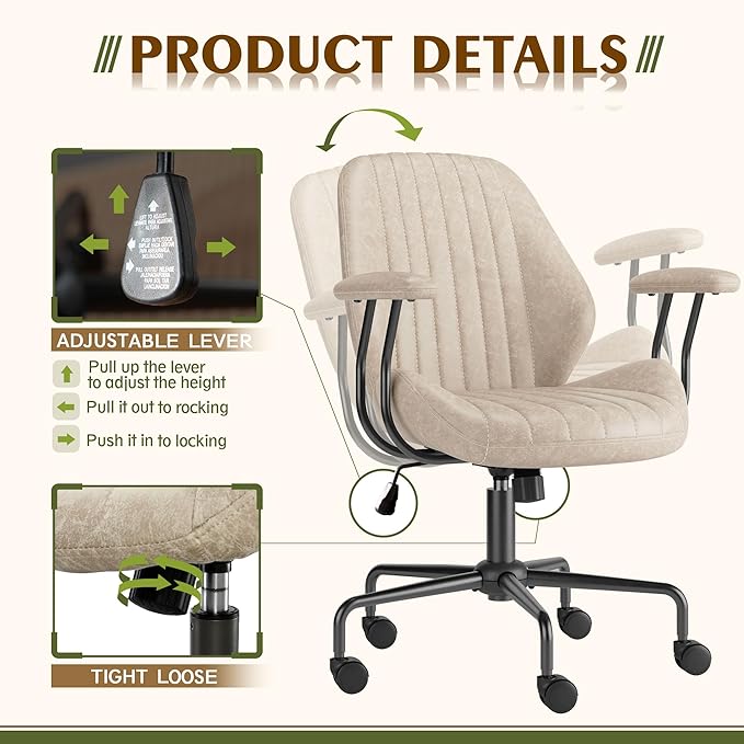 High Back Office Chair,Modern Swivel Office Chair,Brown Suede Fabric Gaming Chair,Height Adjustable Home Office Desk Chair with Lumbar Support