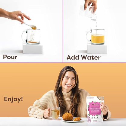 Waka Instant Green Tea Mix, Raspberry Flavored - 100% Tea Leaves, No Additives, Unsweetened Tea Powder in Bulk Pouch – Easy Quick Hot and Iced Teas, Up to 200 Cups (4.5oz)