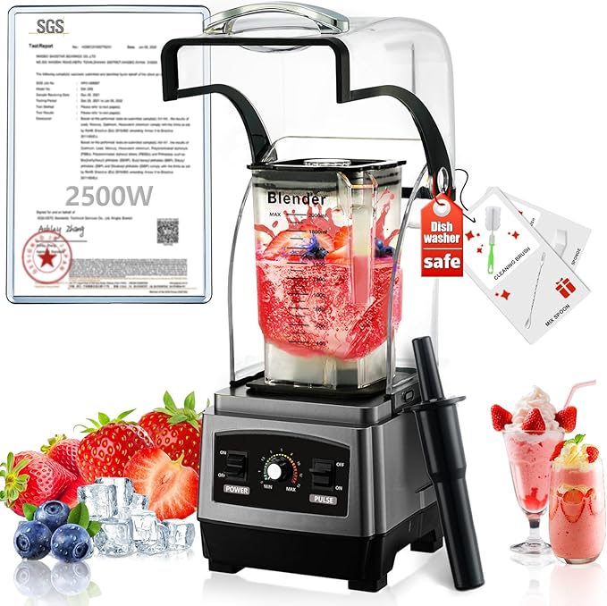 2025 Upgrade Commercial Blender | SGS German Super Motor 2500W| Dishwasher Safe | 6-Piece Japanese Blades, 3-Second Quick Ice Crushing | Quiet Blender for Juices and Smoothies, New