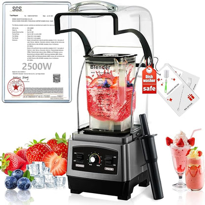 2025 Upgrade Commercial Blender | SGS German Super Motor 2500W| Dishwasher Safe | 6-Piece Japanese Blades, 3-Second Quick Ice Crushing | Quiet Blender for Juices and Smoothies, New