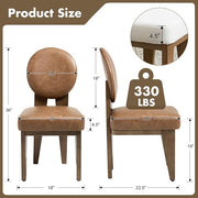 Mid-Century Modern Walnut Dining Chairs Set of 4, Vintage Brown Leather Wooden Kitchen Chairs, Retro Upholstered PU Cushioned Seat with Curved Backrest, Armless Accent Side Chair for Bedroom