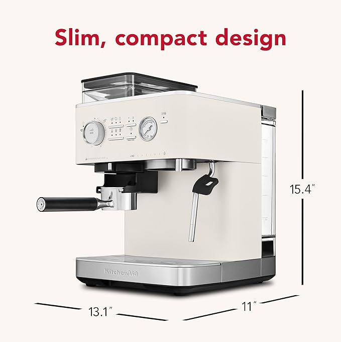 KitchenAid Semi Automatic Espresso Machine with Burr Grinder, 2.5L, KES6551PL, Porcelain White