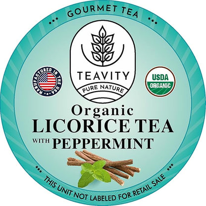 Organic Licorice Mint Tea Pods for Keurig - Natural Decaf Peppermint Tea by Teavity (24 Tea Pods)