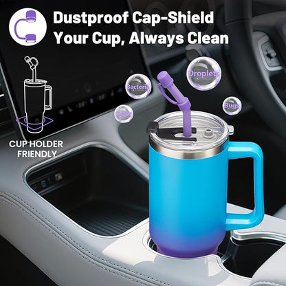 Insulated Tumbler with Handle Straw and Spout - 2-in-1 Lid, 40 oz Water Bottle Keep Cold-34H & Hot-10H, Leakproof, Dishwasher Safe, Stainless Steel Travel Coffee Mug Fits in Car Cup Holder