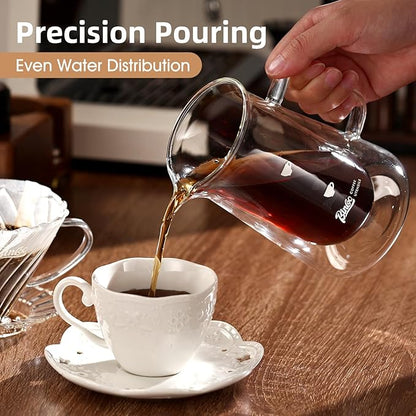 Double Wall Pour Over Coffee Maker Set - 400ml Insulated Glass Carafe with Handle, Dripper & 50 Filters, Coffee Server for Pour Over, Borosilicate Glass for Coffee, Tea, Cocktails & All Beverages
