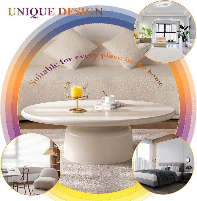 Chic Coffee Table with Smooth Fininsh & Stable Large Base, Minimalism Low Center Table for Farmhouse Living Room (J-Oval)