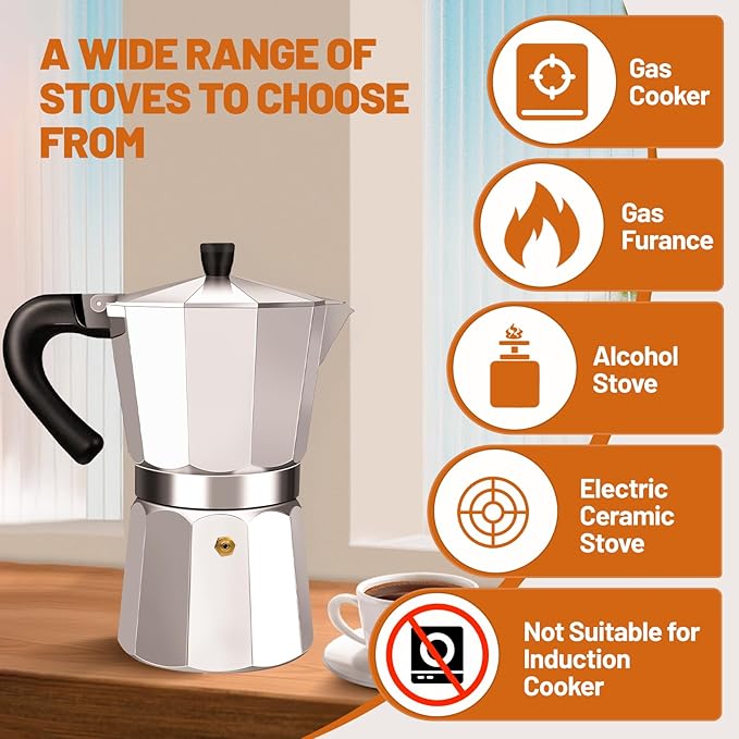 9 Cup Aluminum Espresso Stovetop Moka Pot Express Coffee Maker Percolator Italian Classic Mocha Coffee Machine for Italian and Cuban Cafe Brewing for Home & Camping 450ml 15oz