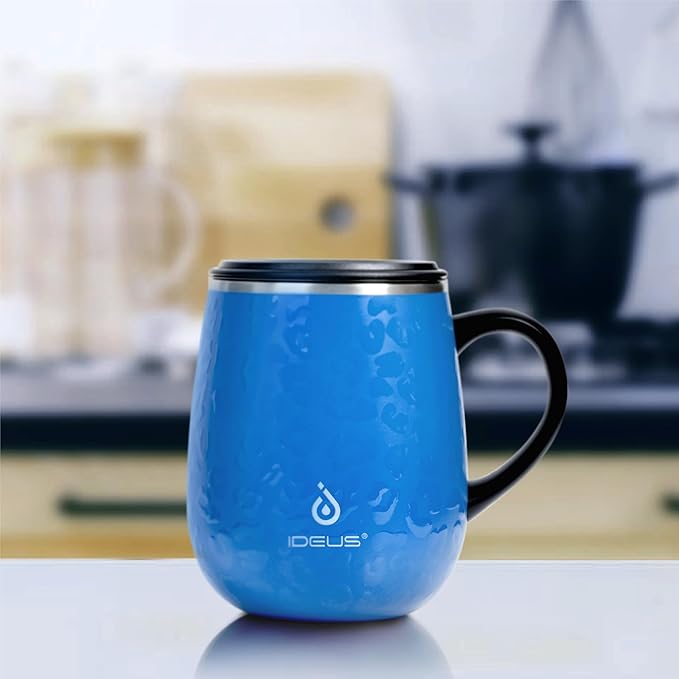 Ideus 16 oz (470 ml) Insulated Coffee Mug with Handle and Lid, Double Wall Stainless Steel Vacuum Thermal Coffee Mug, Travel Coffee Cup Thermal Cup for Home and Office (Leopard Blue)