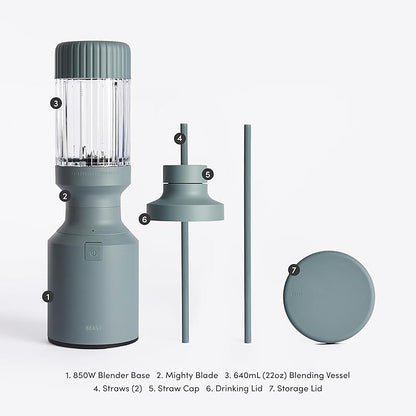 Beast Mighty 850 | Premium Compact Personal Blender | Smoothies, Shakes, Dressings, Sauces, Desserts, Dips | Blends Ice and Frozen Fruit | Includes Extra Lids and Straws | 850W (Mist)