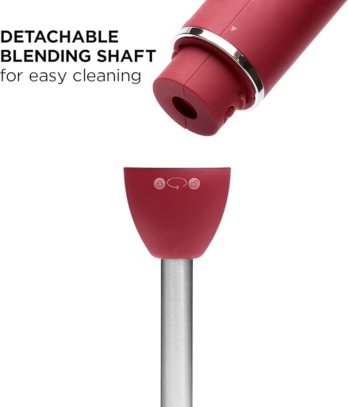 Chefman Immersion Stick Hand Blender with Stainless Steel Blades, Powerful Electric Ice Crushing 2-Speed Control Handheld Food Mixer, Purees, Smoothies, Shakes, Sauces & Soups, Red