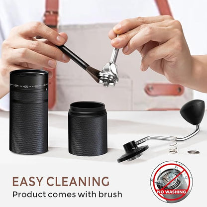 Manual Coffee Grinder with 60 Adjustable Speed Coarse, Portable Hand Coffee Bean Mill with Double Bearing Positioning, Manual Grinder for Travel Camping Office Espresso Pour Over