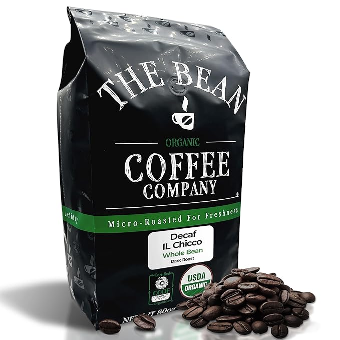 The Bean Organic Coffee Company Water Processed DECAF IL Chicco (Traditional Italian Roast), Dark Roast, Whole Bean Coffee, 5-Pound Bag